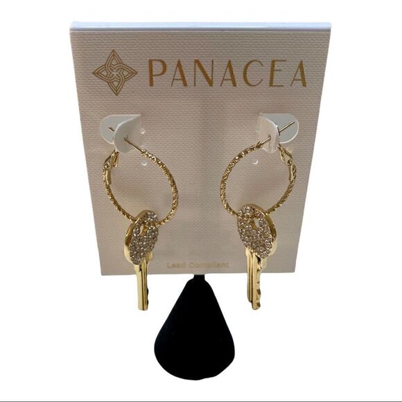 Panacea Sparkly Gold Toned Key Shaped Drop Earrings - Picture 4 of 5